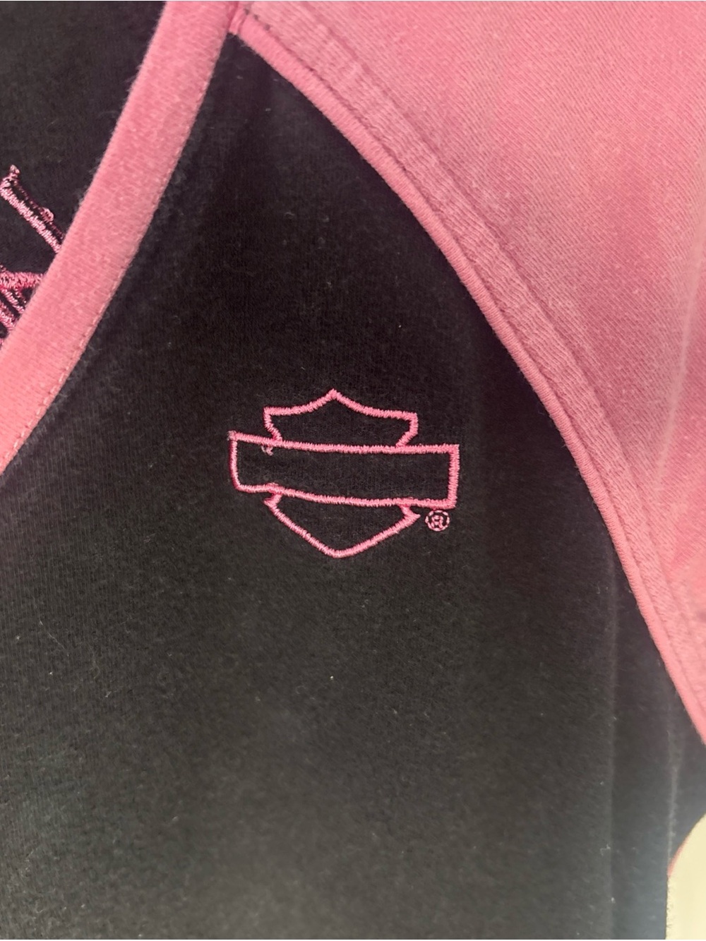 Harley-Davidson Black & Pink V-Neck Raglan Tee Shirt - Picture 2 of 5